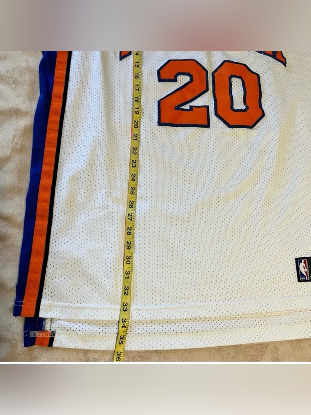 Team Apparel New York Knicks White Orange & Blue Basketball Jersey #20 - Picture 9 of 9